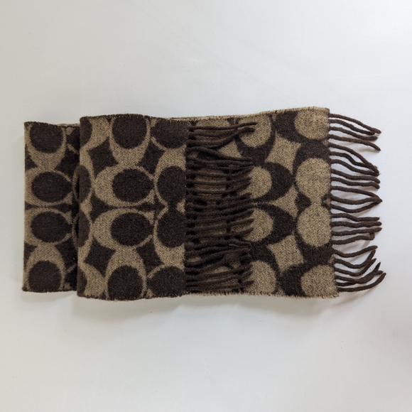 Vintage Coach Lambswool Brown and Tan Monogram Scarf Made In Scotland - Picture 2 of 8